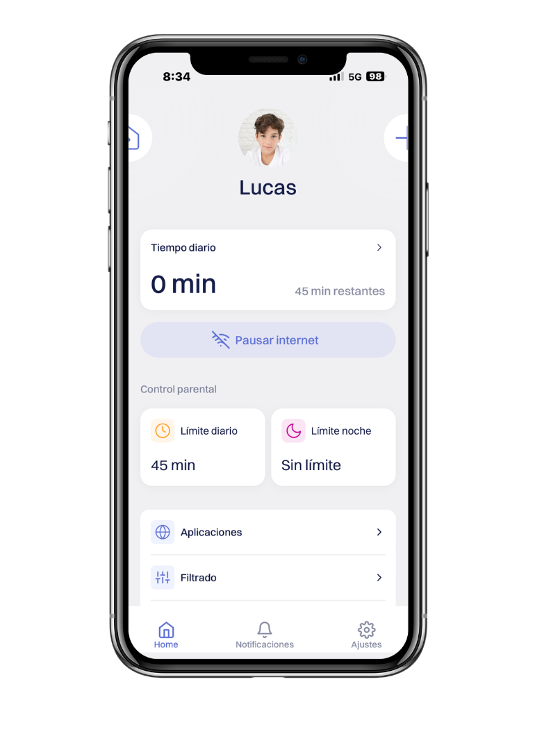 Interfaz de la app de control parental